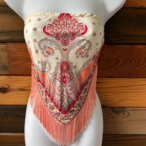 SHEIN Handkerchief Tie Back Top with Fringe Size Small